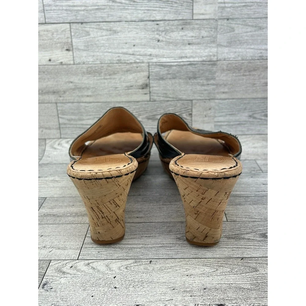 Born B94609 Black Patent Leather Cork Wedge Slide Sandals Women Sz US 10 EU 42